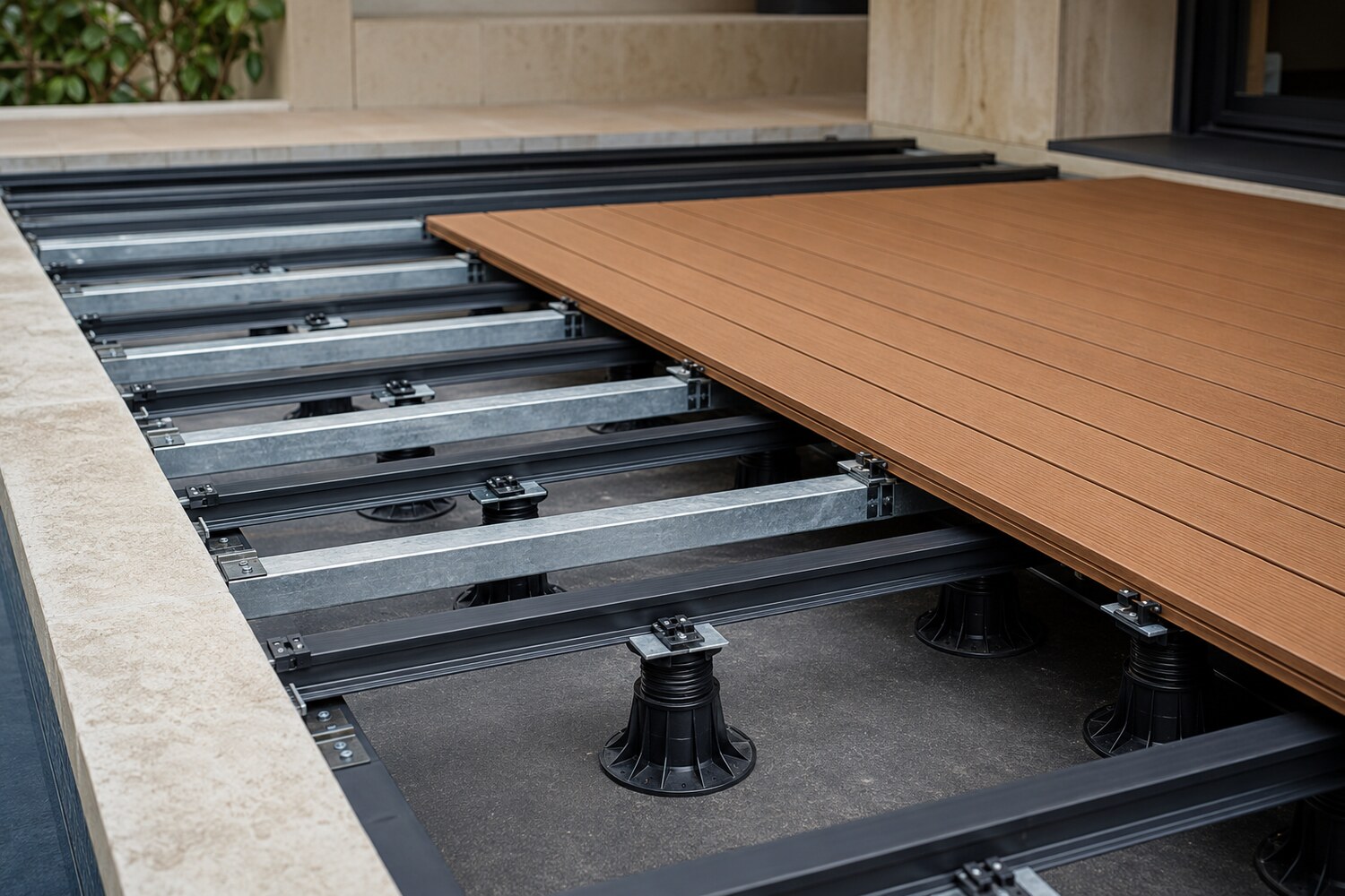 Kompozit deck profilinin altındaki taşıyıcı sistem ve montaj detayı